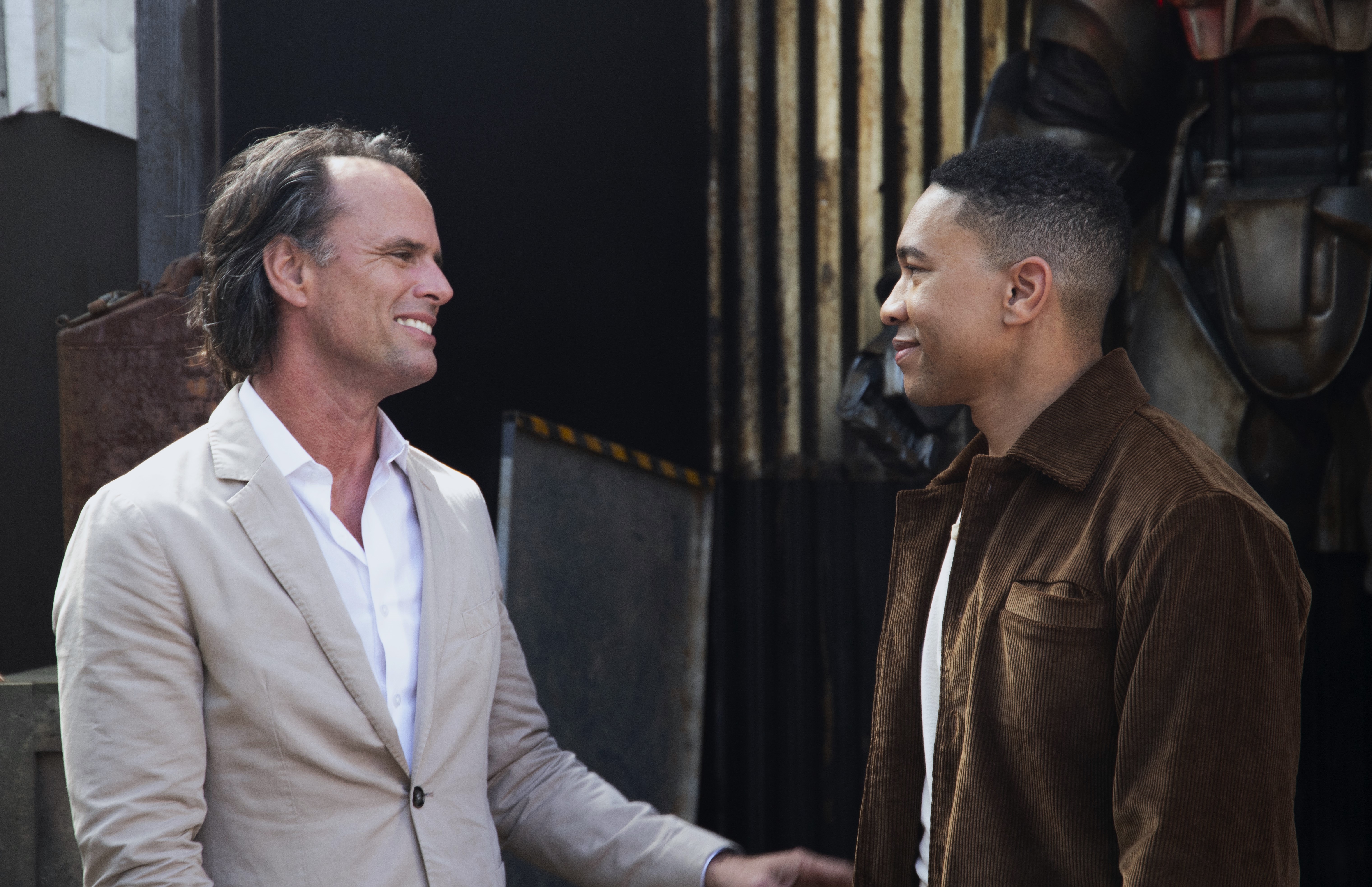 Walton Goggins (The Ghoul) and Aaron Moten (Maximus) during Fallout promotion